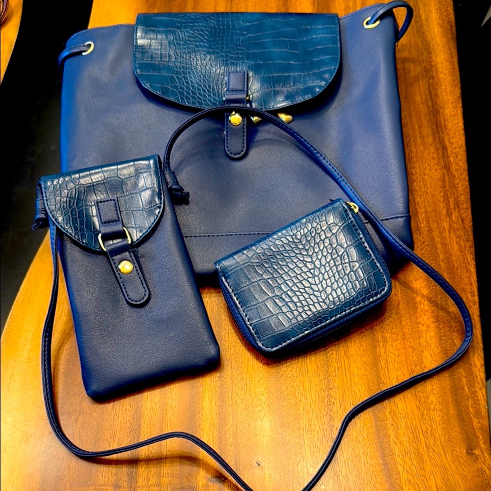 Three piece backpack purse set